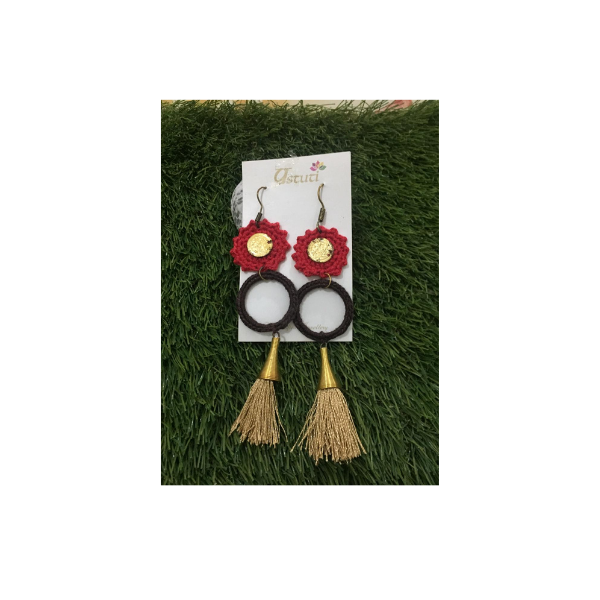 crochet thread and tassel earrings